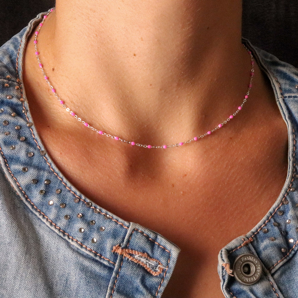 Collier CHAINE PERLEE ROSE FLUO