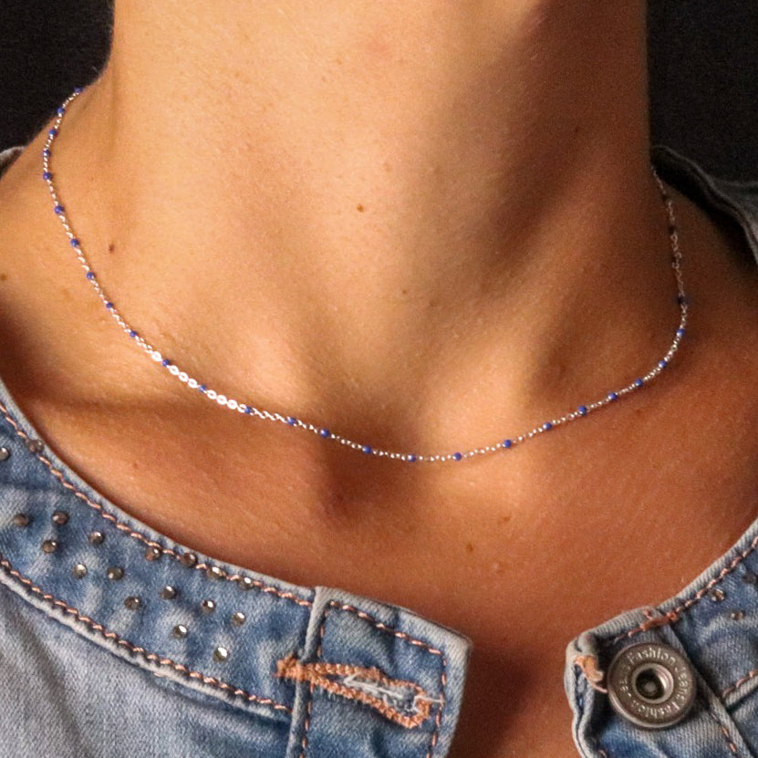 Collier CHAINE PERLEE BLEUE